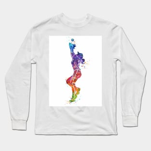 Girl Baseball Catcher Watercolor Long Sleeve T-Shirt